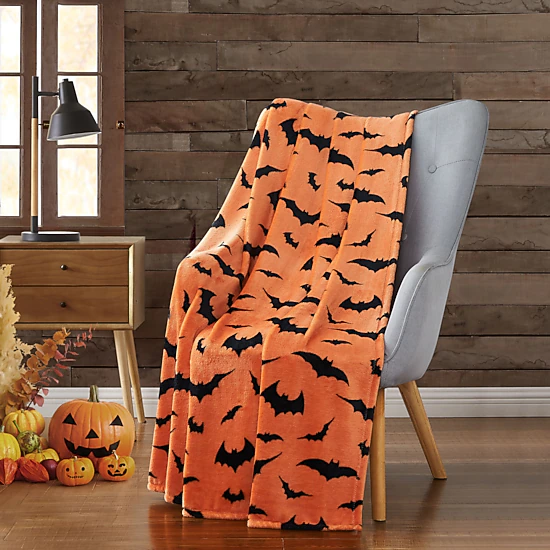 Kate Aurora Halloween Spooky Bats Rustic Orange & Black Ultra Soft ...