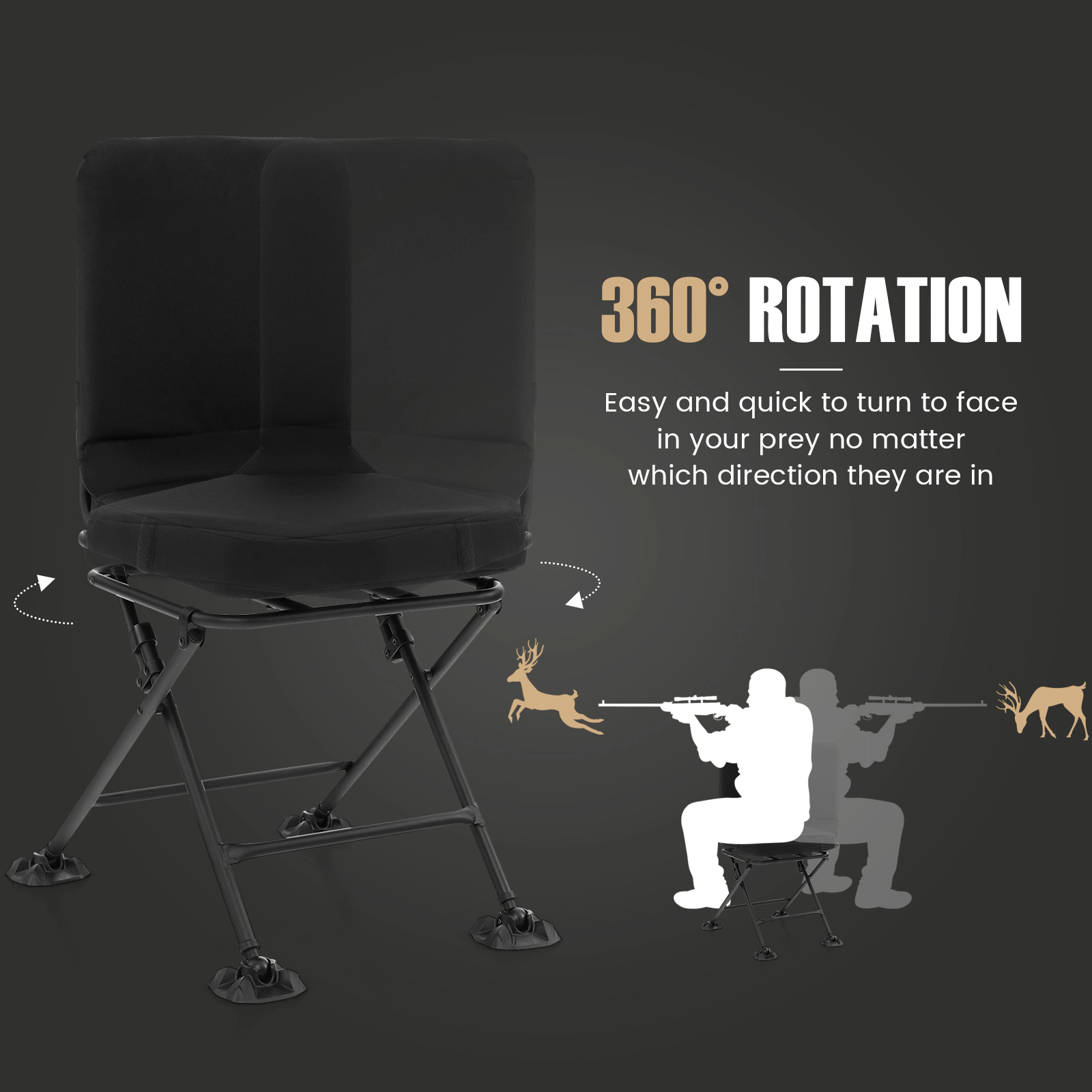 SUGIFT Black 360-Degree Swivel Hunting Chair with Padded Cushion 19-in W 22-in D 35-in H 330-lb Seat Capacity