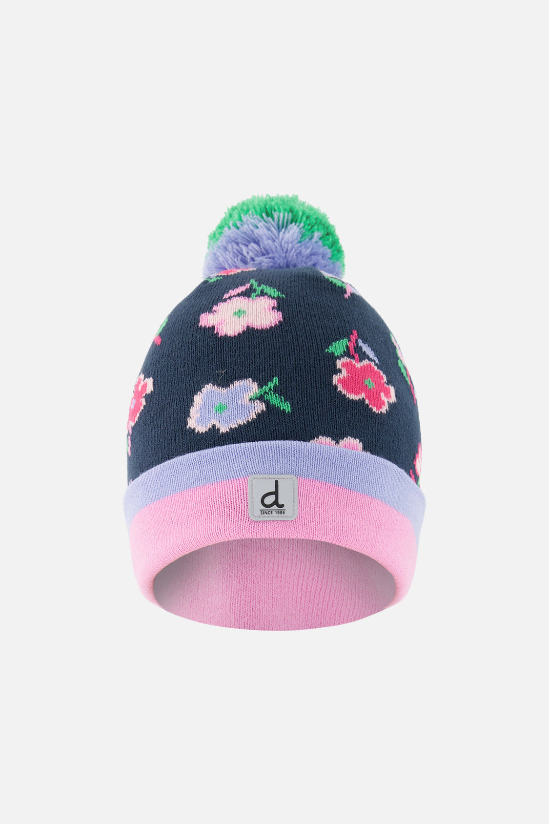 Deux par Deux Girls Floral Print Winter Knit Hat with Pompom