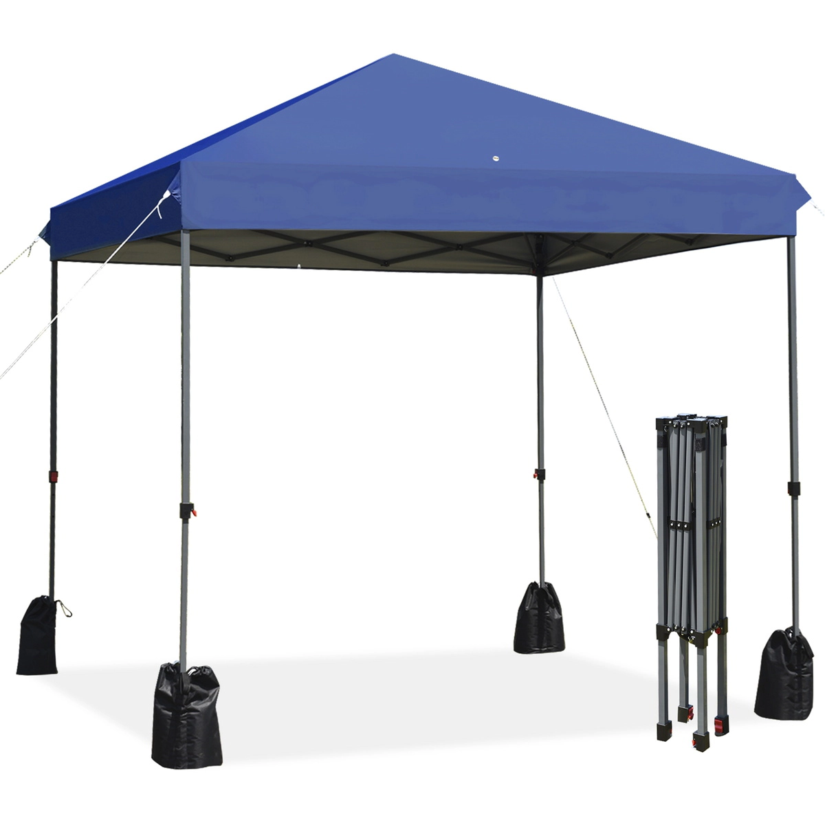SUGIFT Blue 8-ft by 8-ft 3-Position Steel Frame Pop Up Canopy Tent with Drain Hole and Wheeled Bag
