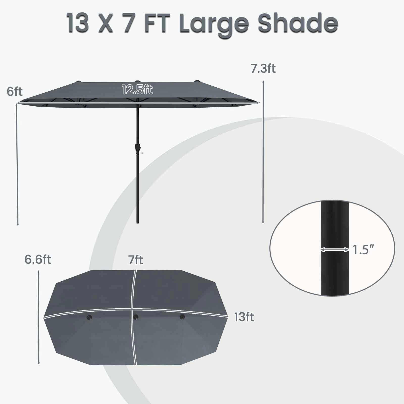 SUGIFT 13-ft Double-Sided Patio Market Umbrella with Crank Handle Gray