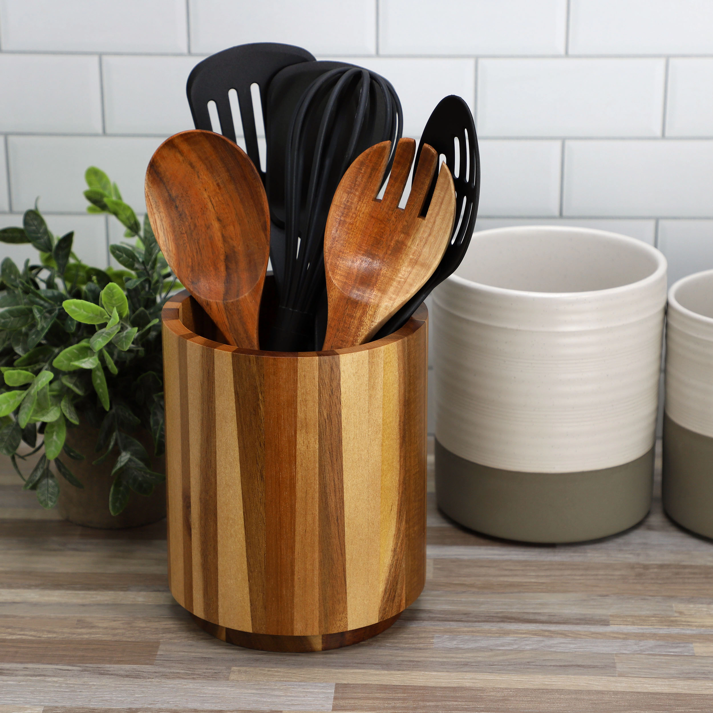 MegaChef Acacia Wood 360 Rotating Utensil Holder