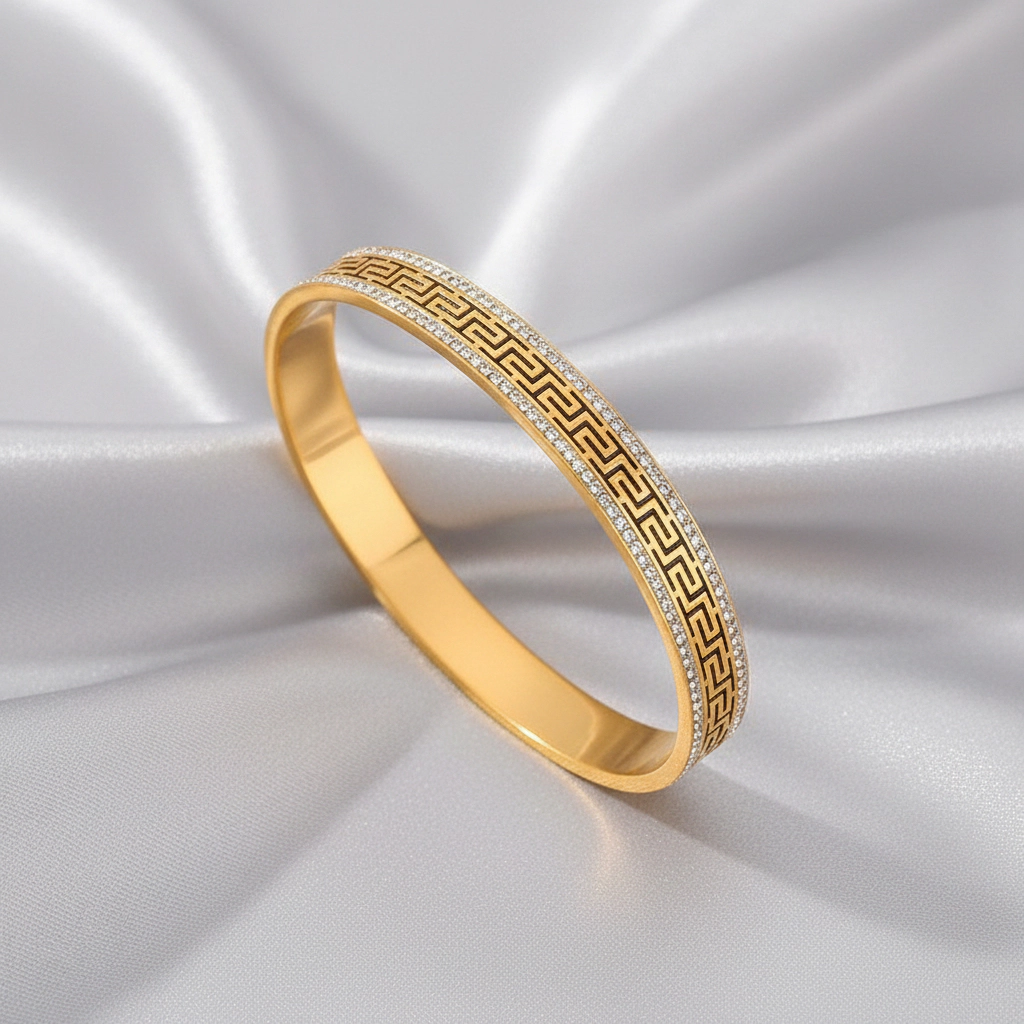 DressAtR Women's 18K Gold Plated Vintage Oval Bangle Bracelet