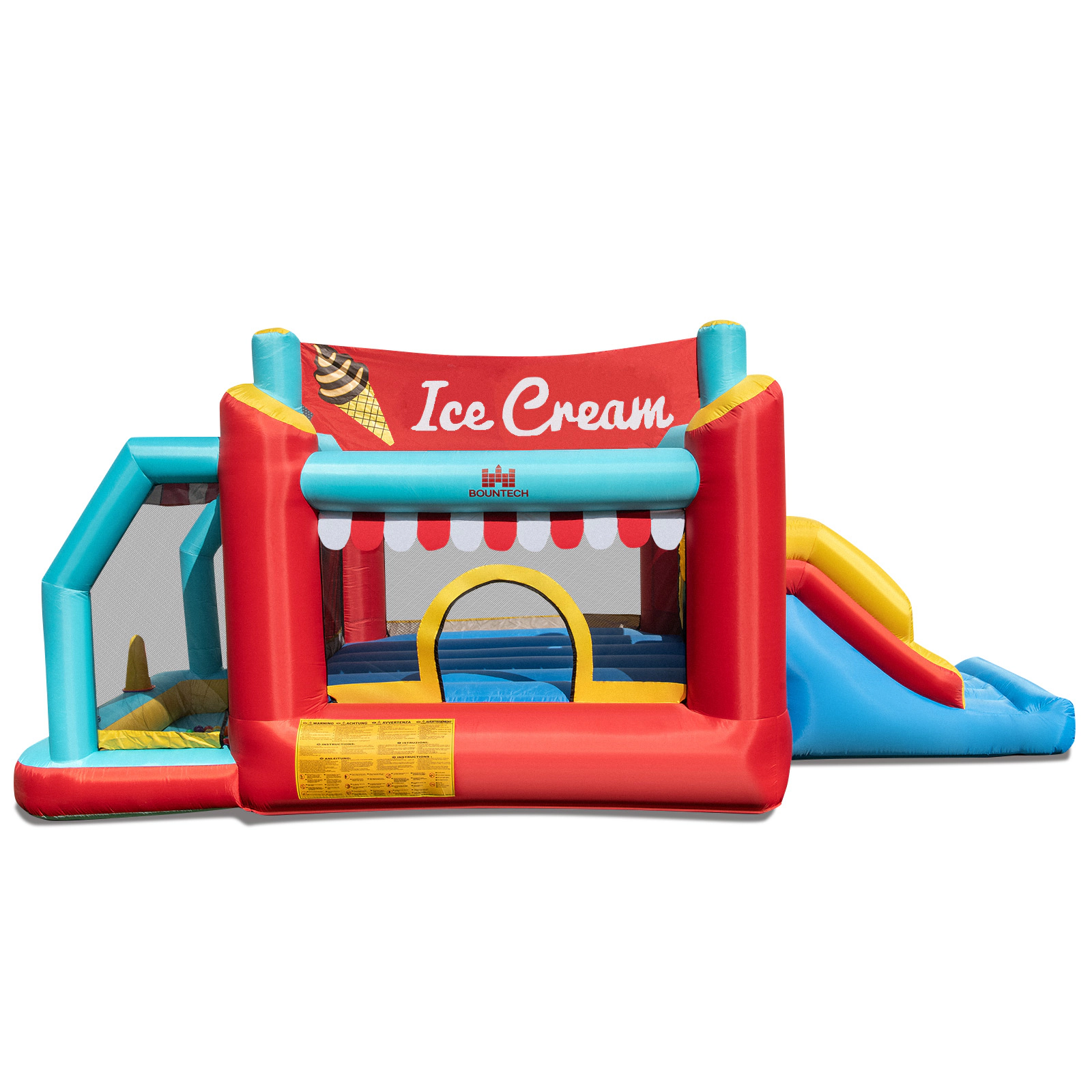 5-in-1 Ice Cream Inflatable Bounce House with Slide Ball Pit 50 Ocean Balls Basketball Ring Toss
