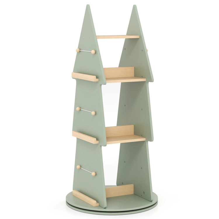 Hivvago 4 Tier Tree Shape Kids Rotating Bookshelf 360Â° Display Rack Storage Organizer-Green