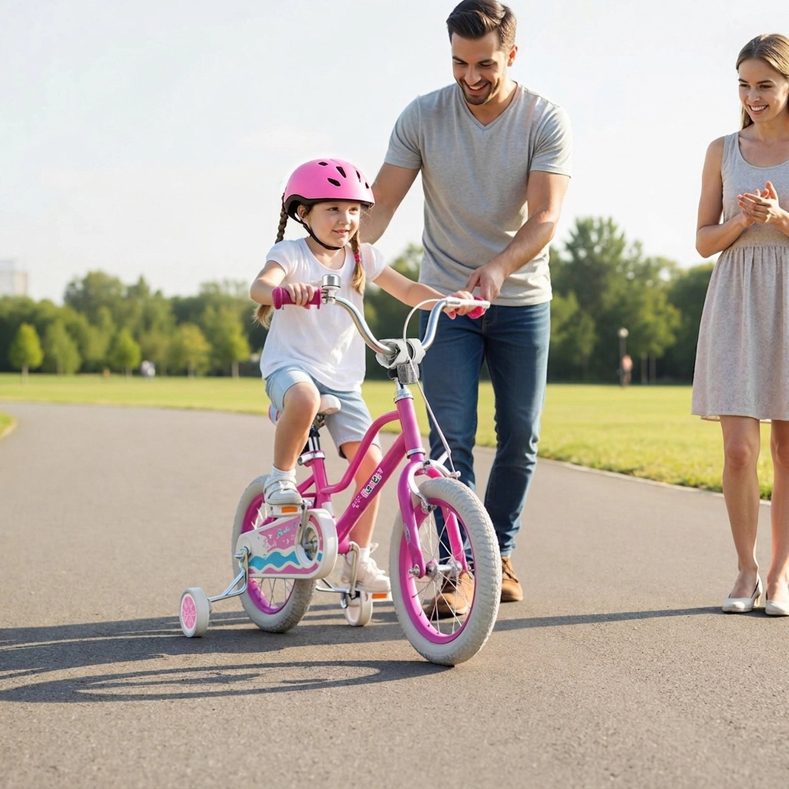 SUGIFT Adjustable Handlebar 14-Inch Kids Bicycle 110-lb Seat Capacity Ages 3-5 Pink Starlight Wave