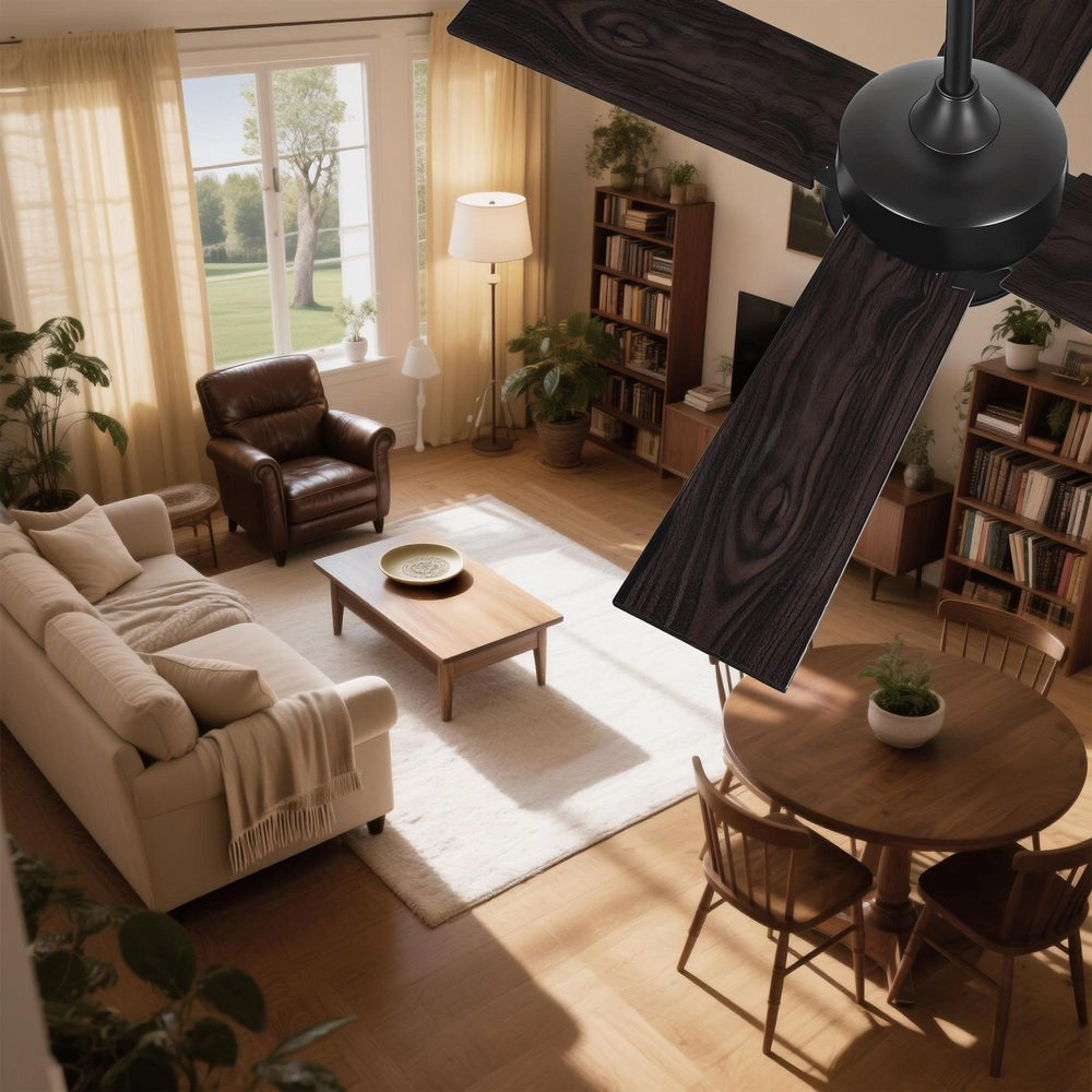 Flynama 42 in. Black Indoor DC Motor Downrod Mount Standard Propeller Ceiling Fan with Remote Control, 6-Speed Levels