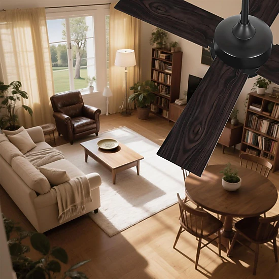 Flynama 42 in. Black Indoor DC Motor Downrod Mount Standard Propeller Ceiling Fan with Remote Control, 6-Speed Levels
