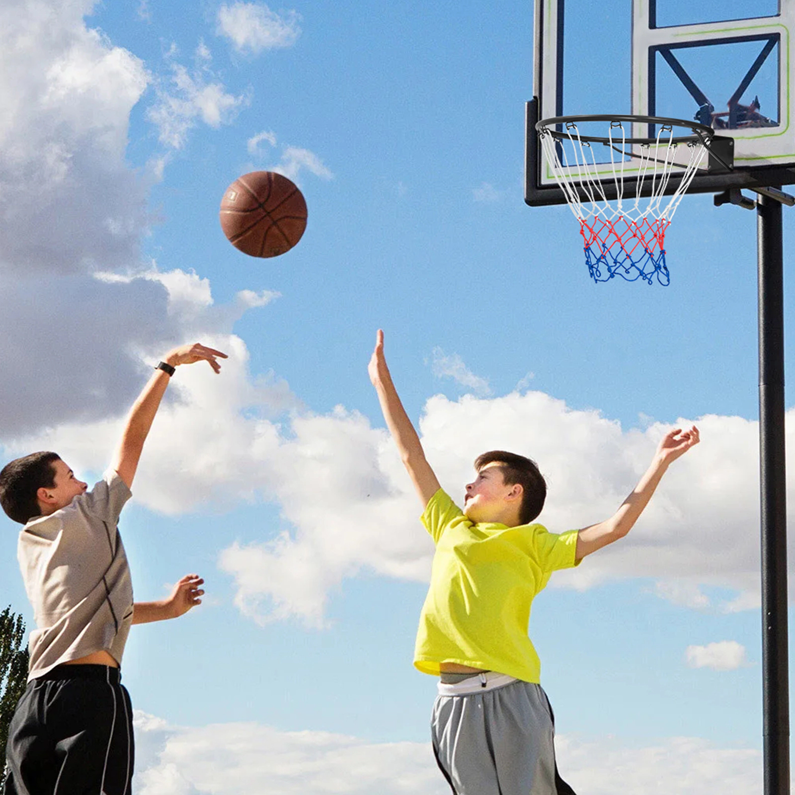 SUGIFT Black 15-in Basketball Rim Goal Replacement with All Weather Net and Mounting Hardware 19.5-in W 16-in D