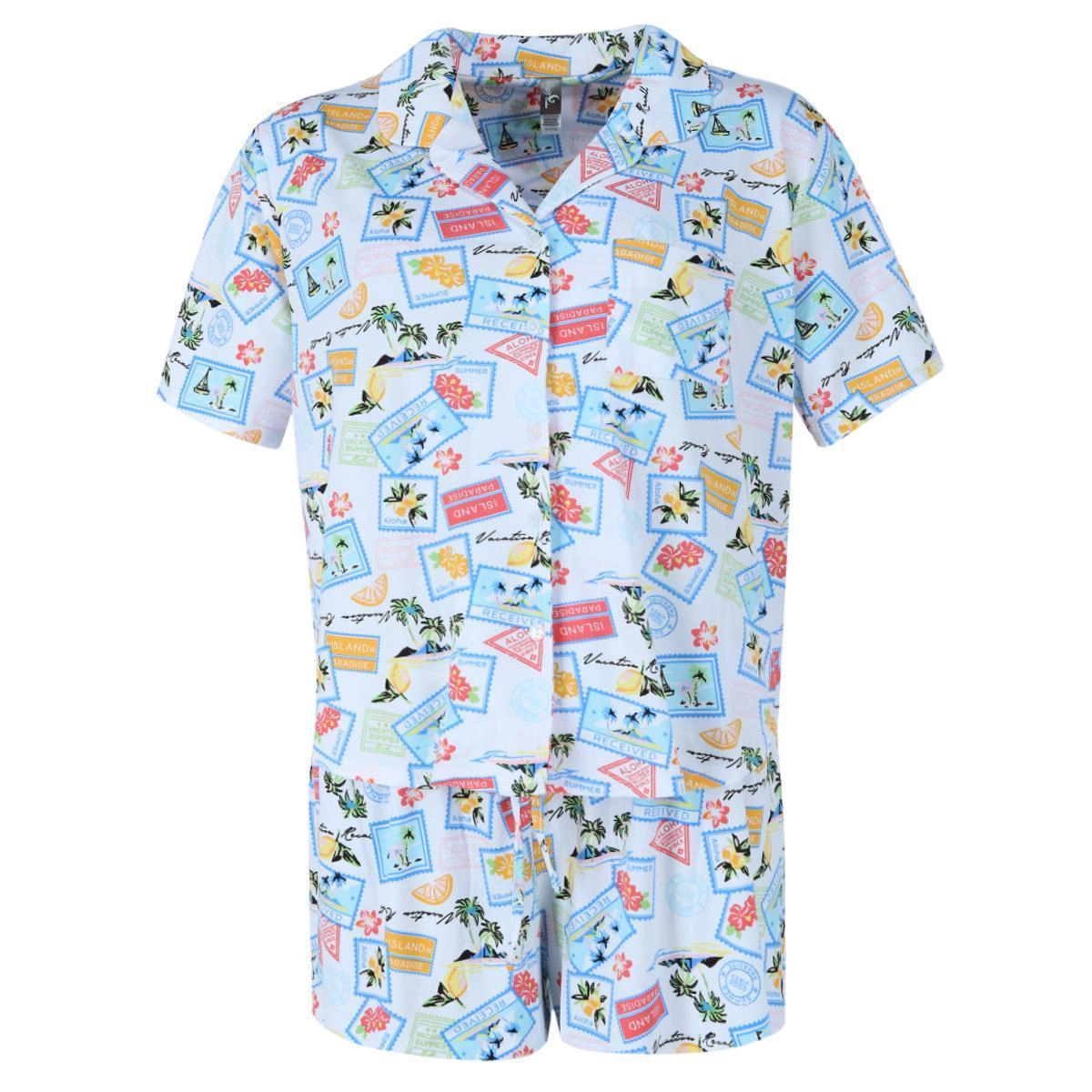 PJ Couture Women's Tropical Vacation Notch Collar Short Set