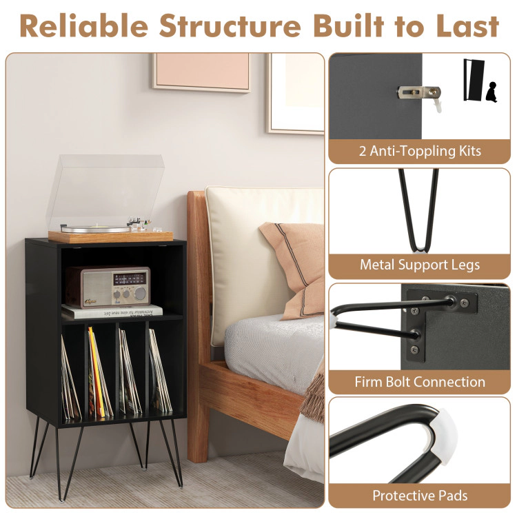 Hivvago Stylish Record Console with Charging Ports and Storage Shelves