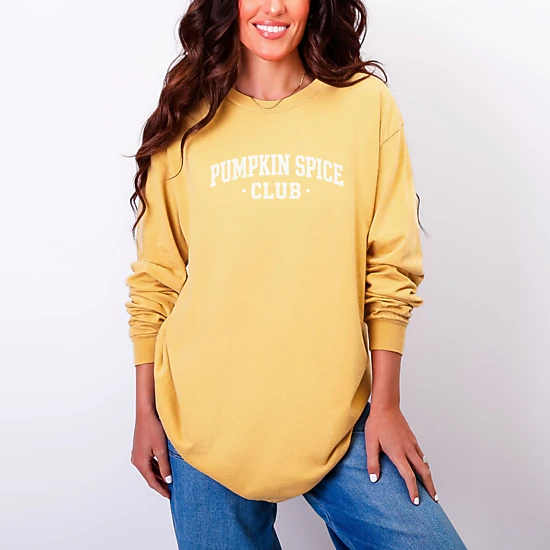 Simply Sage Market - Women's Garment Dyed Long Sleeve Graphic T-Shirt - Pumpkin Spice Club