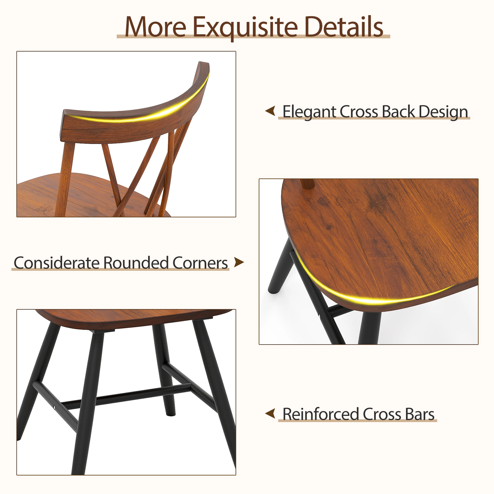 SUGIFT Farmhouse Kitchen Dining Chair Set of 2 275-Lb Capacity Dark Brown Rubber Wood Frame