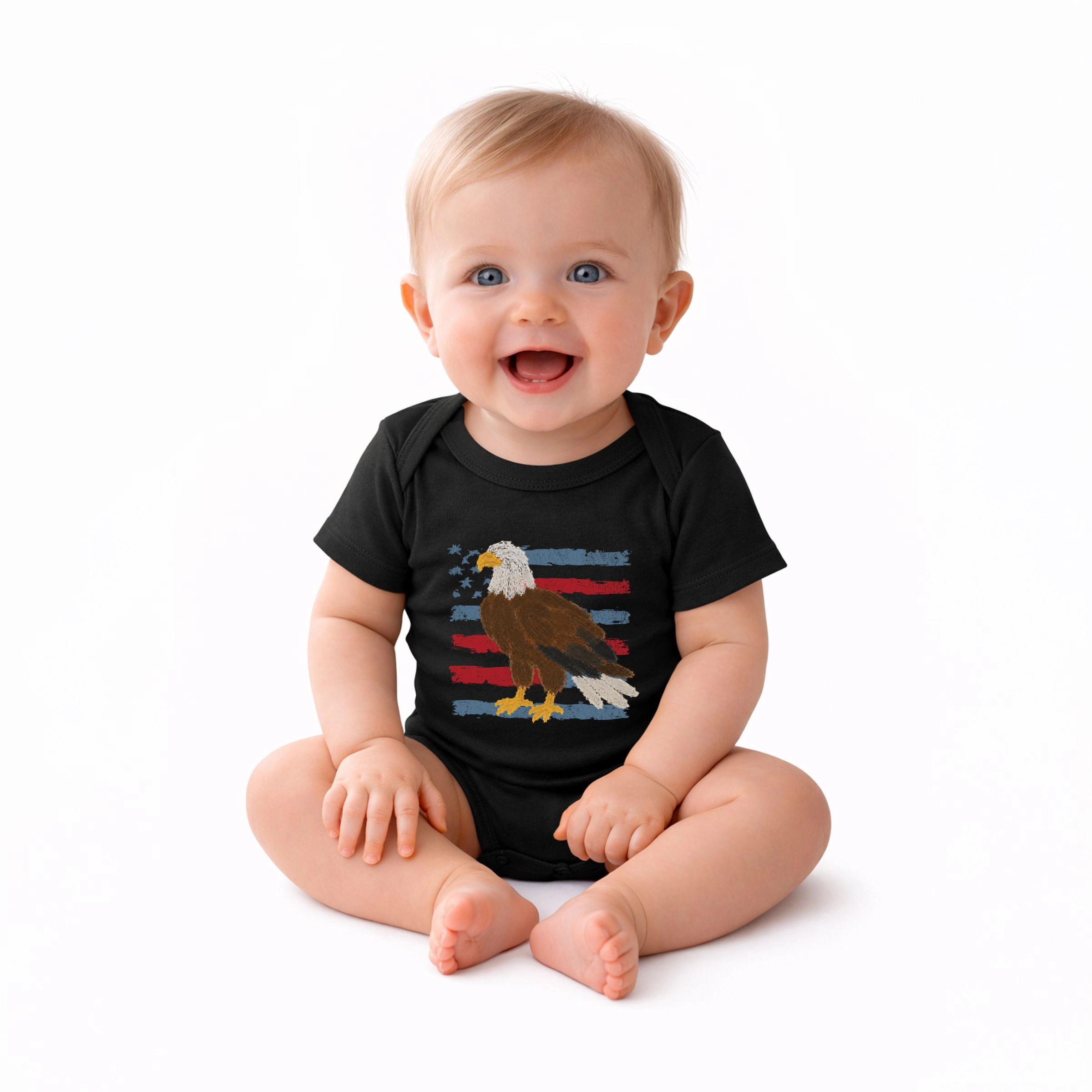 The Juniper Shop - Infant Short Sleeve Graphic Bodysuit Bald Eagle Patriotic Flag