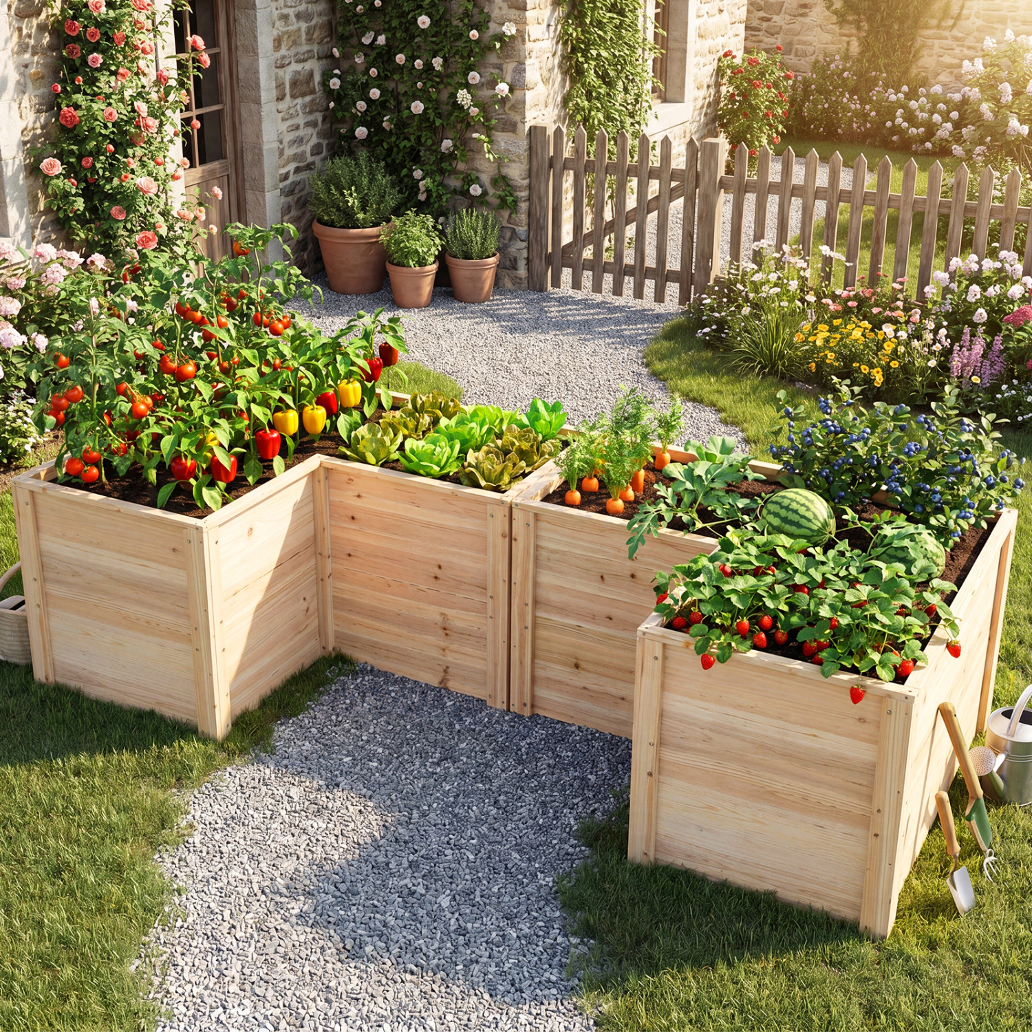 SlickBlue L Shaped Raised Garden Bed with Deep Planter Box for Outdoors
