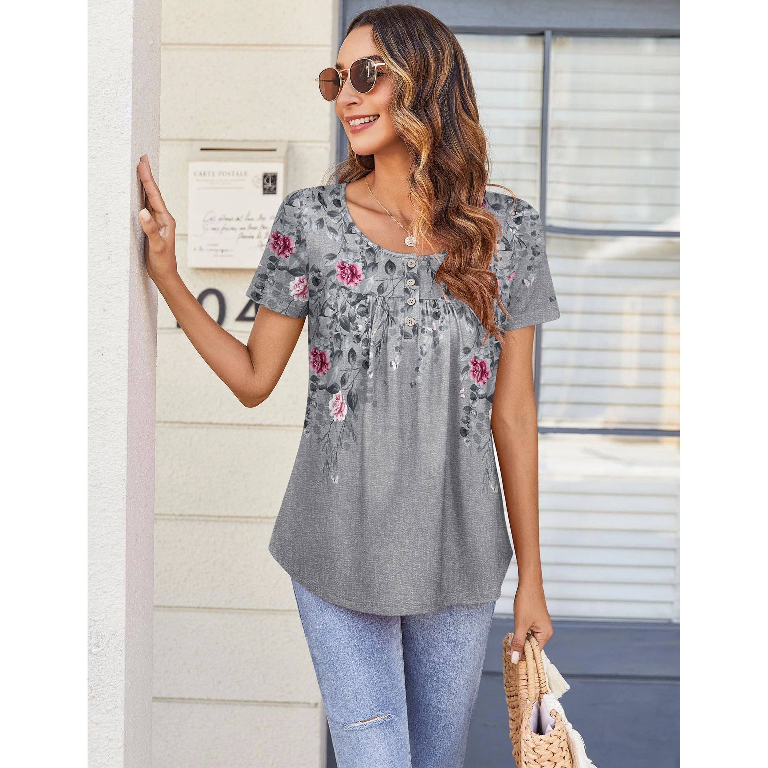 Zeagoo Women's 3/4 Sleeve Round Neck Loose Fit Blouse