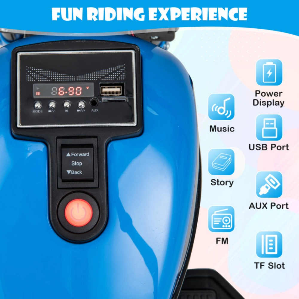 SUGIFT Removable Training Wheels and LED Headlight 6V Kids Electric Motorcycle