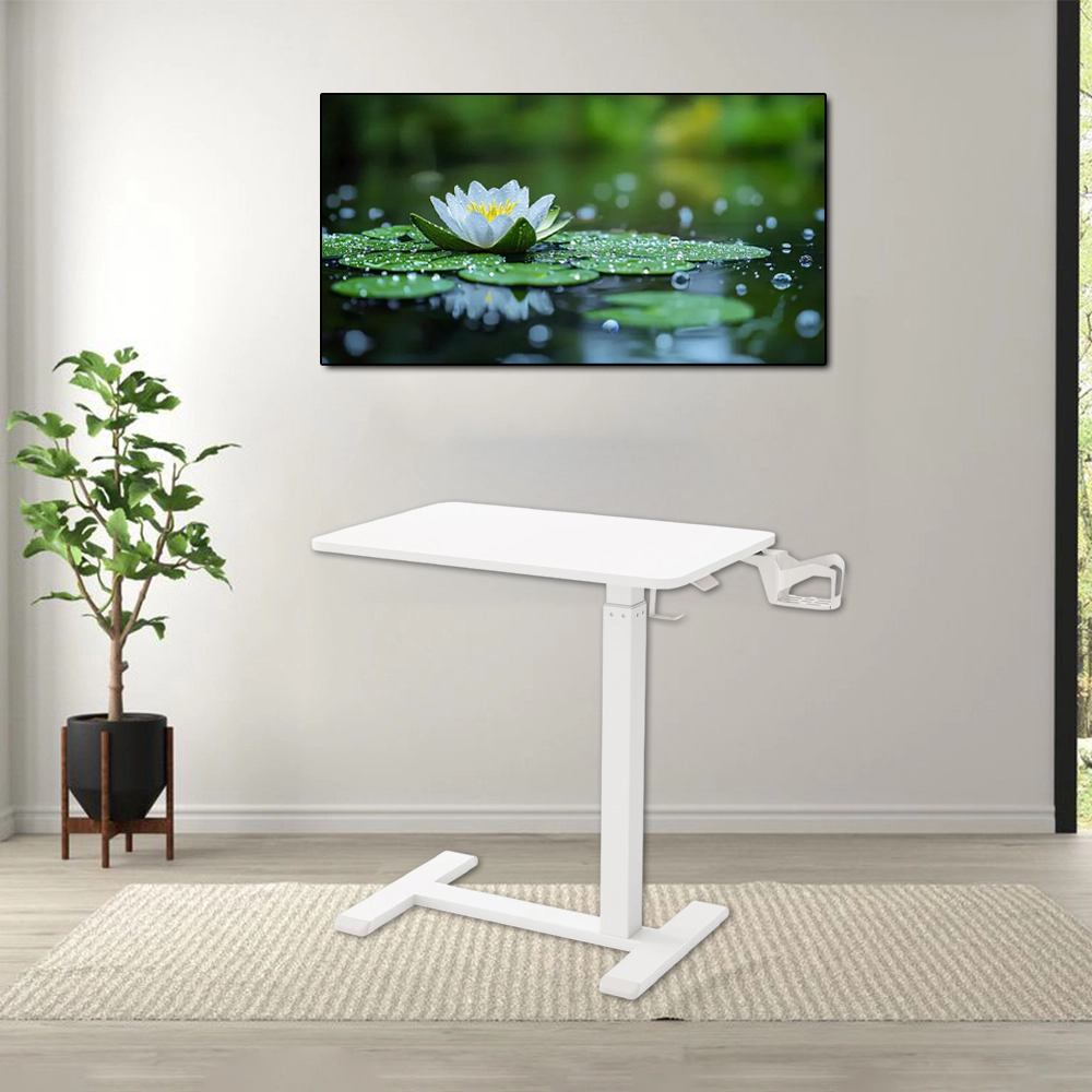 Hivvago Height Adjustable Rolling Overbed Table with Cup Holder for Bedside Use