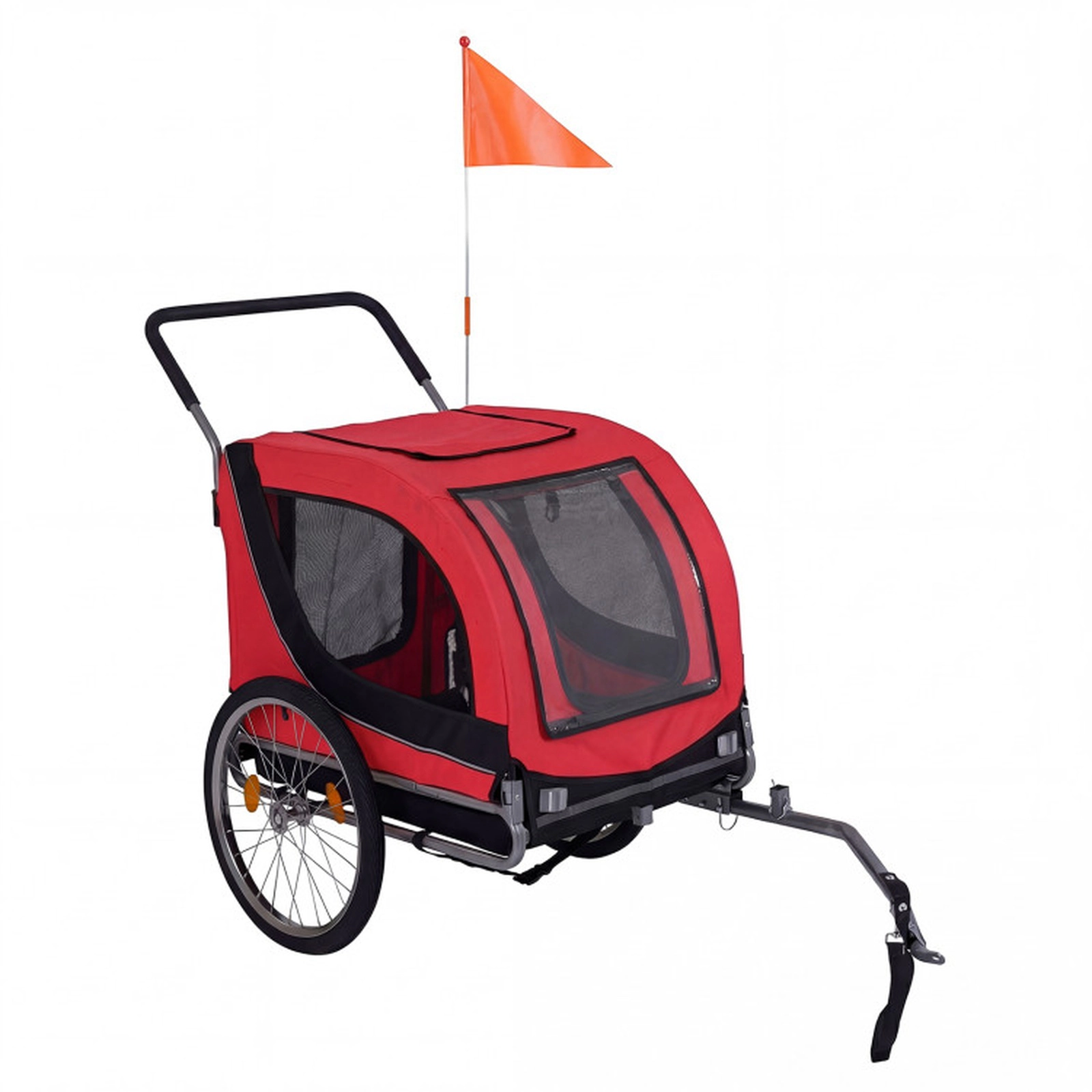 SUGIFT Red 2-in-1 176-lb Capacity Folding Dog Bike Trailer and Pet Stroller with Universal Bicycle Coupler