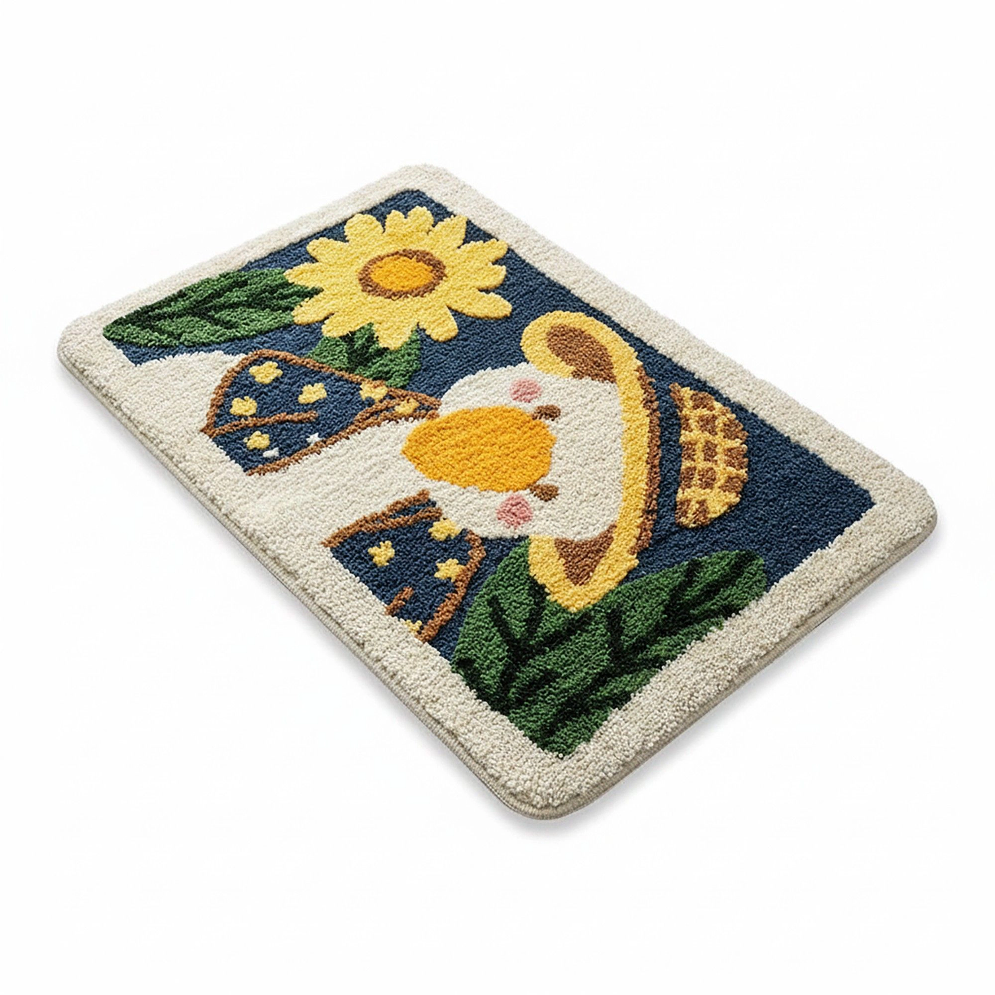 Alilang Unisex Tufted Floor Mat with Cute Animal and Sunflower Design Non Slip Backing Soft Plush Decorative Rug