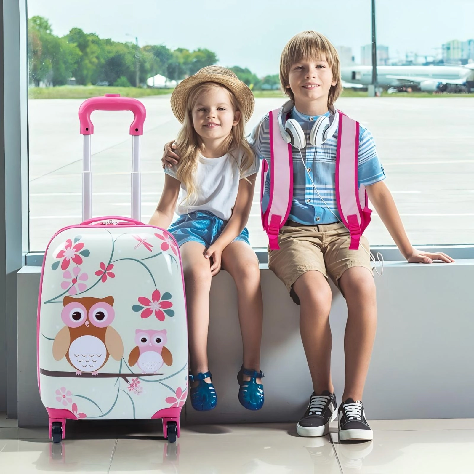 SUGIFT Green 2-Piece Kids ABS Suitcase Luggage Set with 18-in Rolling Case and 13-in Shoulder-Strap Backpack