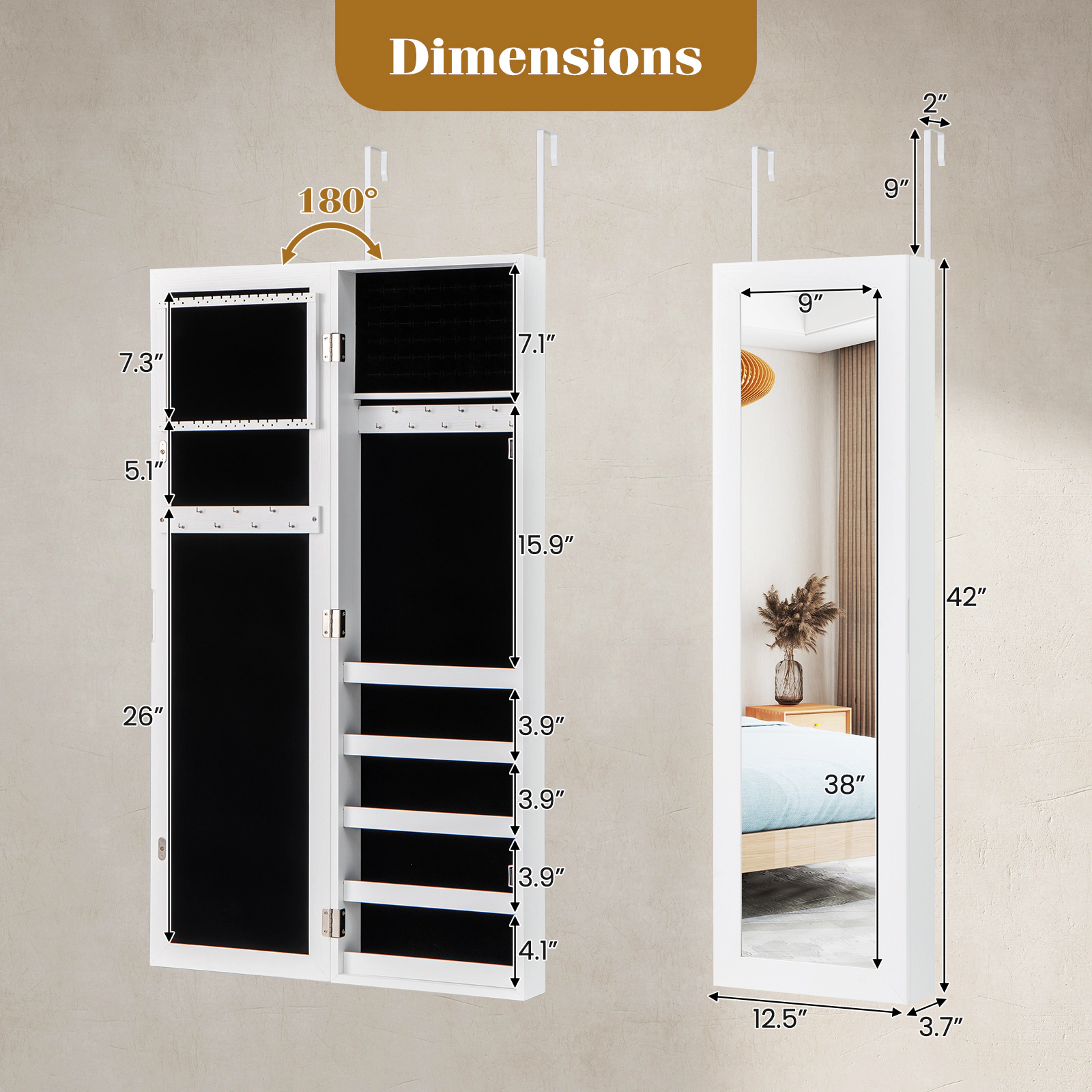 Hivvago Wall Mounted Jewelry Cabinet with Mirror