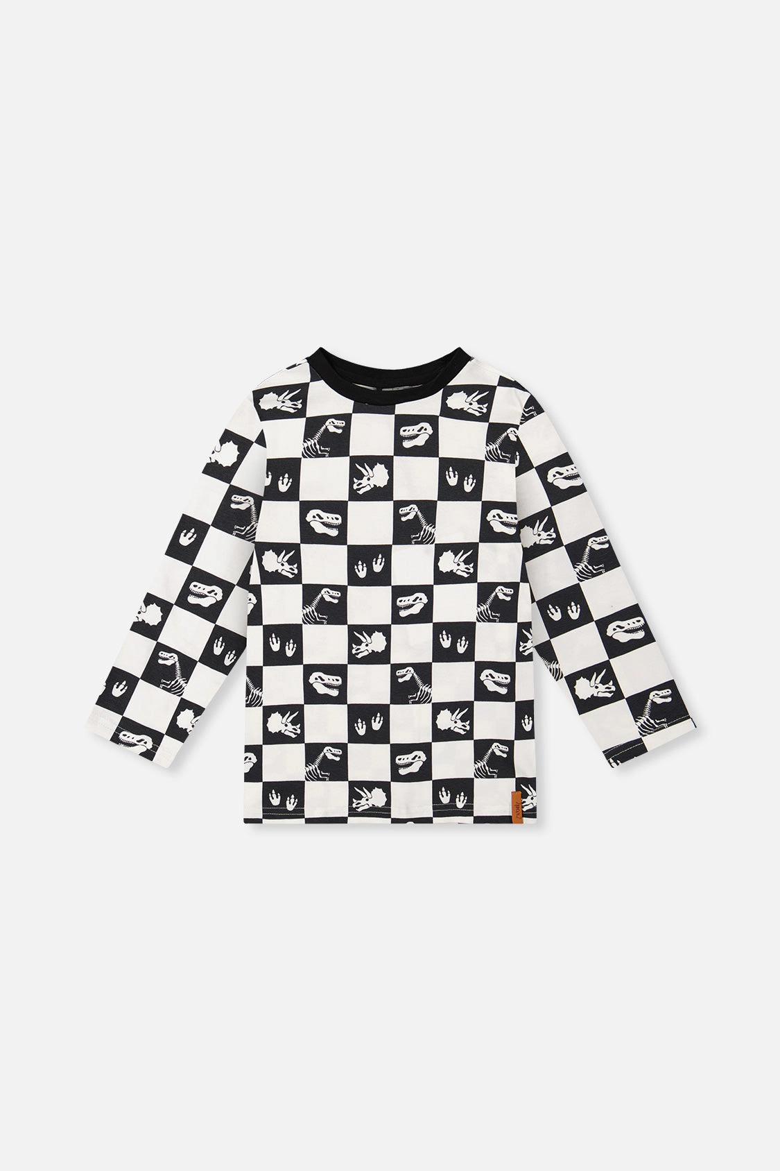 Deux par Boys Organic Cotton Long Sleeve Checkerboard Dino Icon T-Shirt