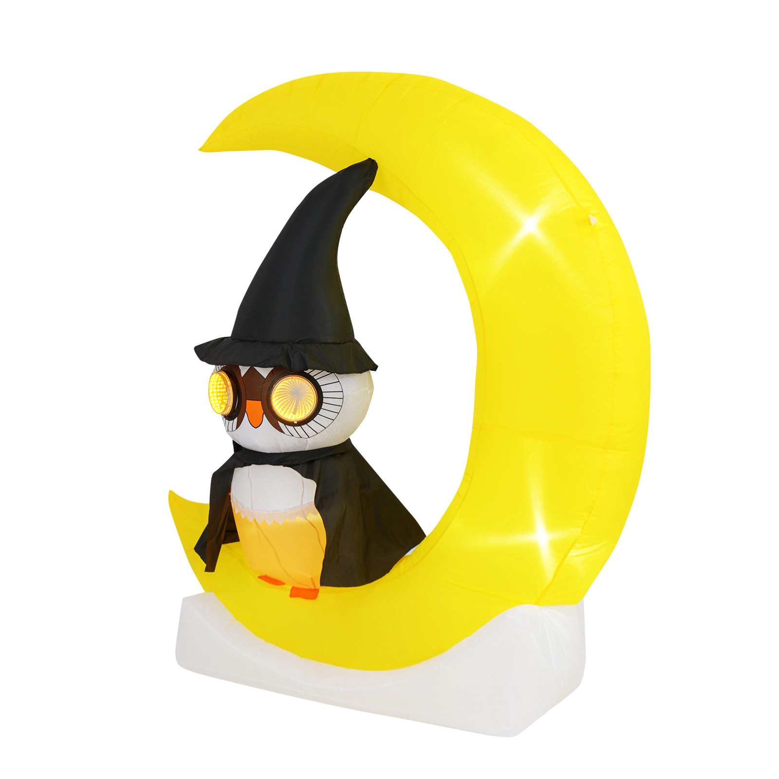 Glintex Inflatable Owl on Crescent Moon with Tunnel Eye Lights and IP44 Rating, Multicolor