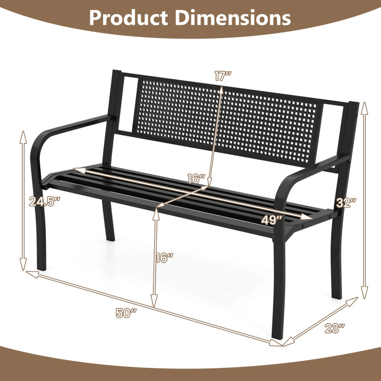 Hivvago 50 Inches Garden Bench With Patterned Backrest And Curved Armrests-Black