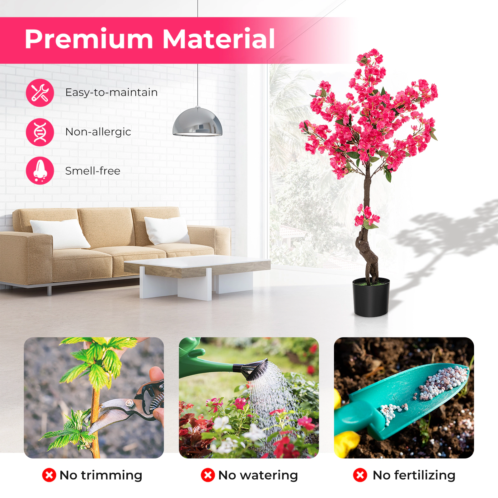 SUGIFT 2-Pack 41-in Artificial Plum Blossom Tree Fake Floral Plant with 92 Flowers Red Silk Fabric