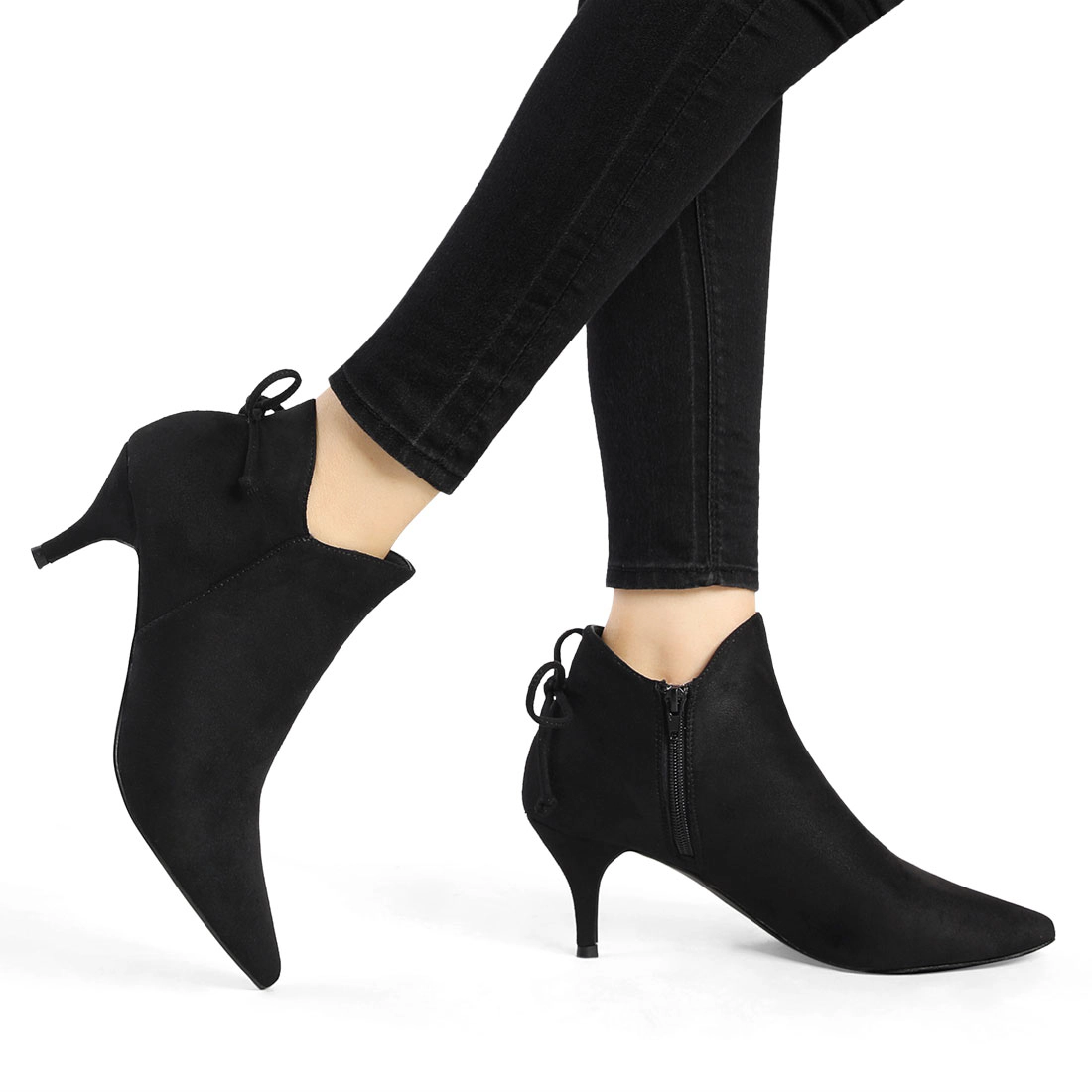 BLISSFUL STEP Women Pointed Toe Kitten Heel Ankle Booties