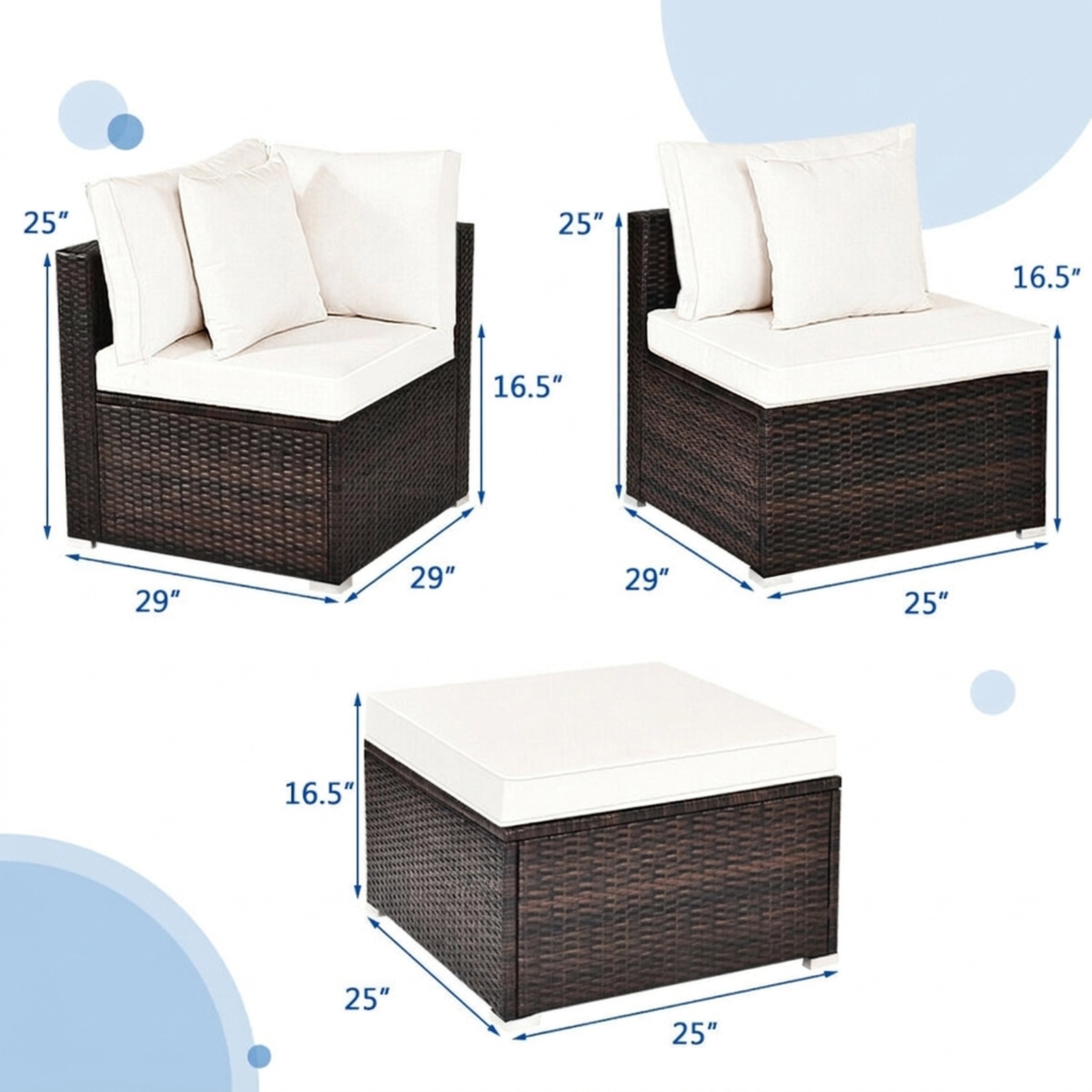 SUGIFT 4-Piece White Wicker Outdoor Patio Sectional Set with Ottoman