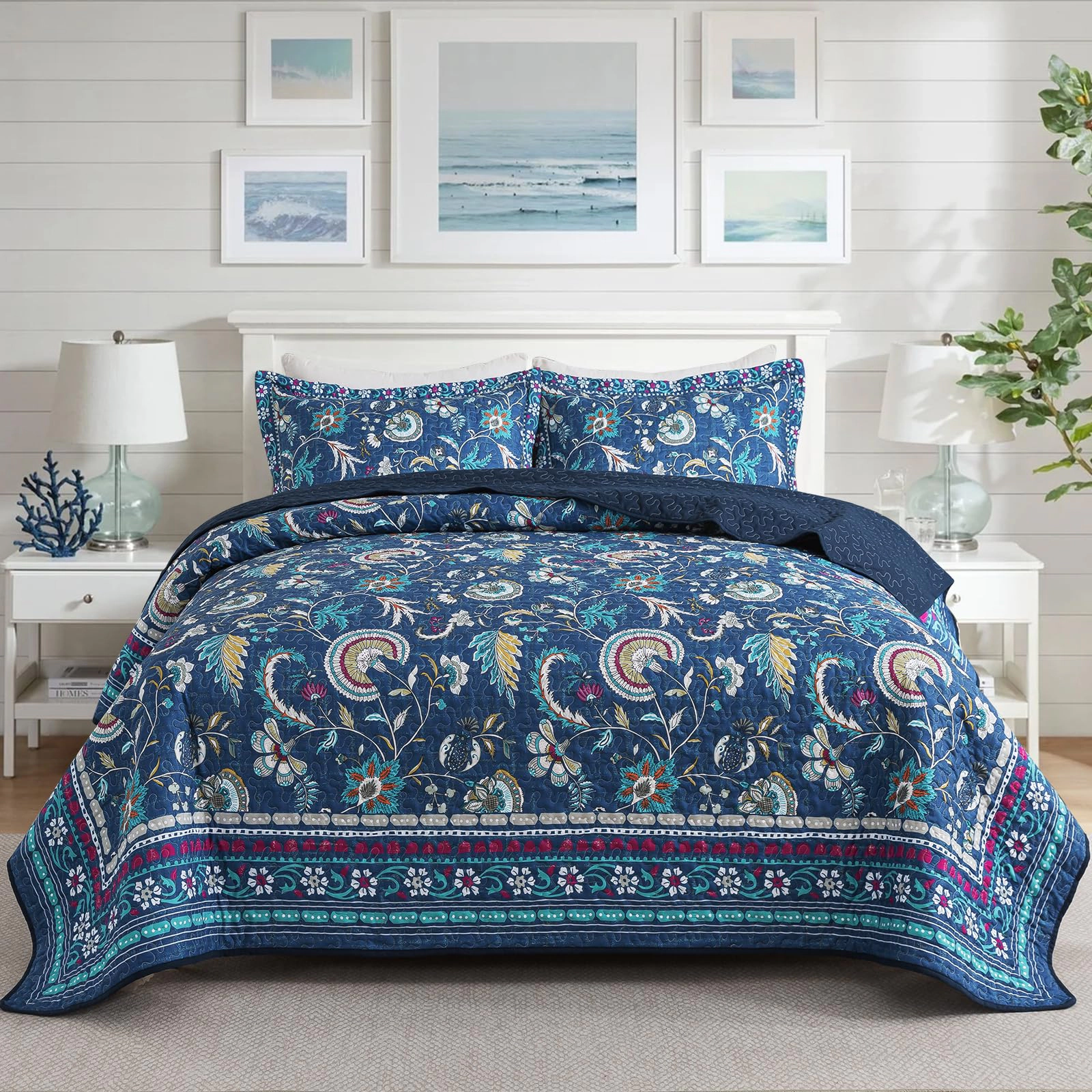 PUPWE Quilt Bedspread Sets-checkered Flreversible Coverlet Set King