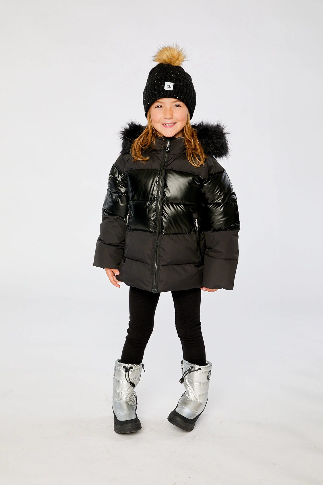 Deux par Unisex Faux-Fur Hooded Winter Jacket with Decorative Chest Pattern