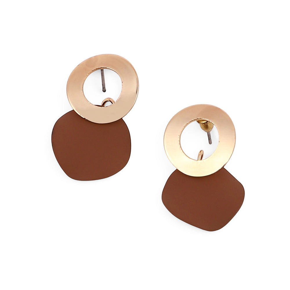 SOHI Women's Mocha Brown Circular-Plate Drop Earrings