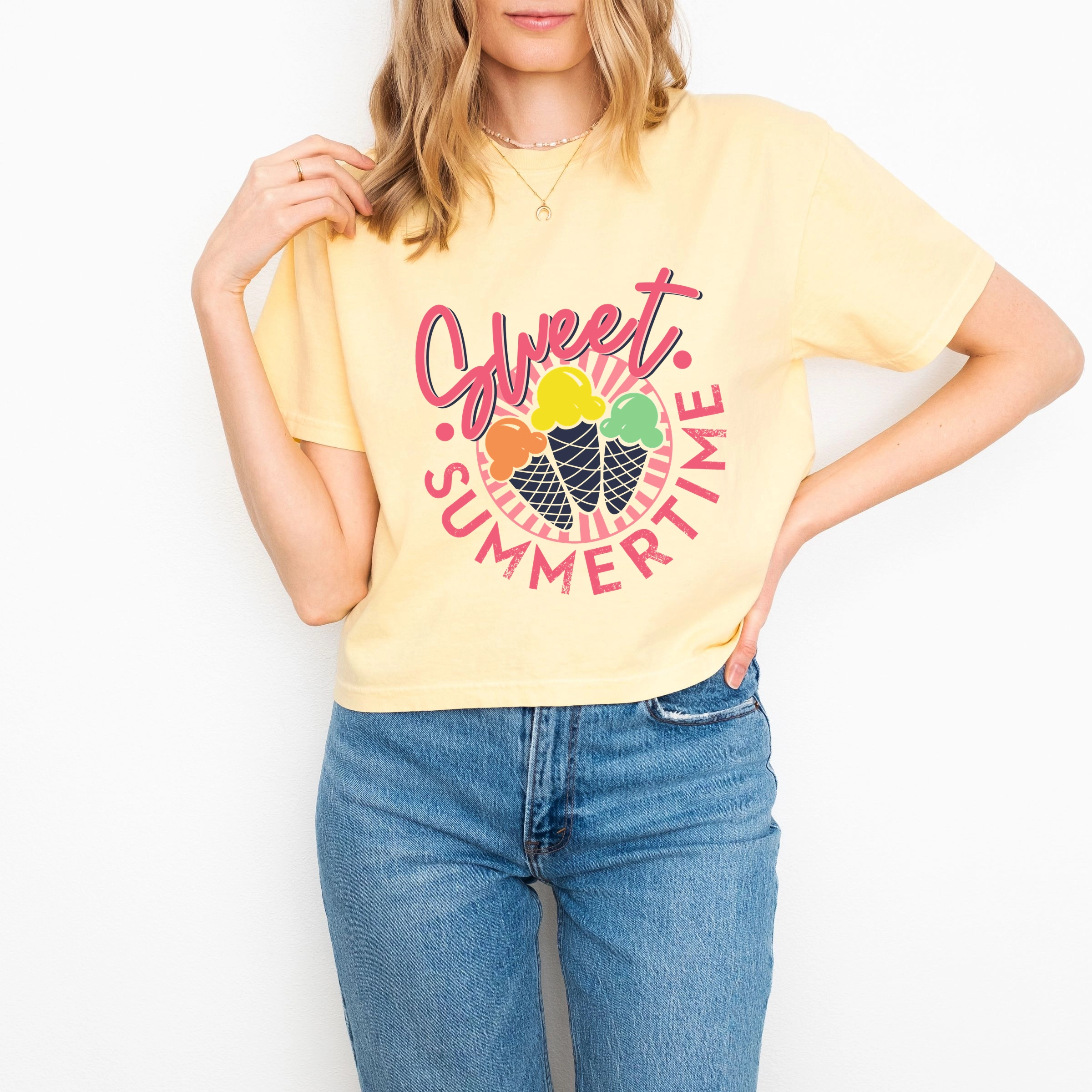 Simply Sage Market - Sweet Summer Time Women's Boxy Crop Top Graphic T-Shirt