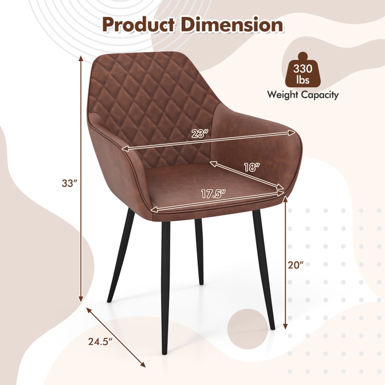 SUGIFT Set of 2 Upholstered Dining Chairs with Curved Backrests and Metal Frames
