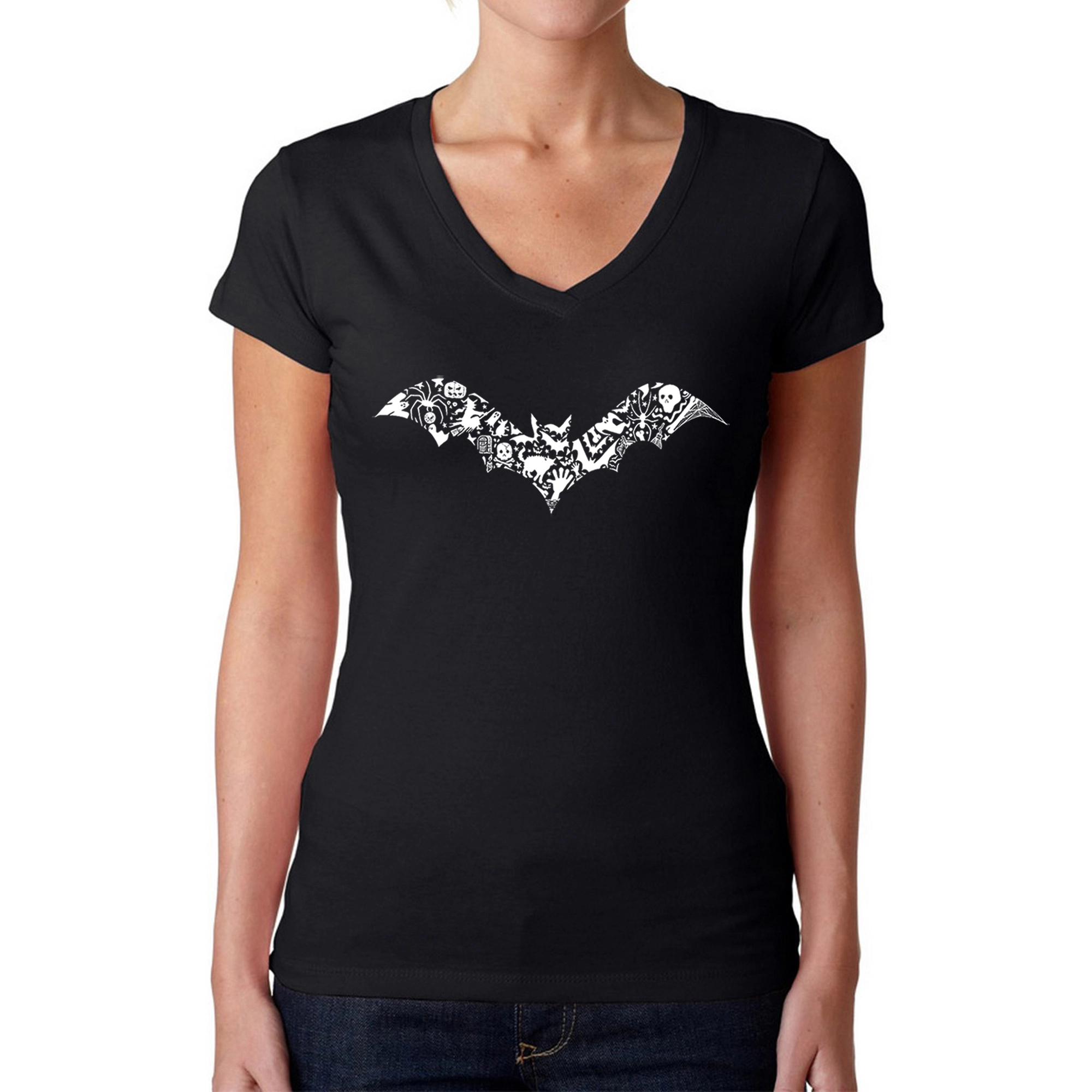 LA Pop Art Womens Word V-Neck T-Shirt - Bat Pics