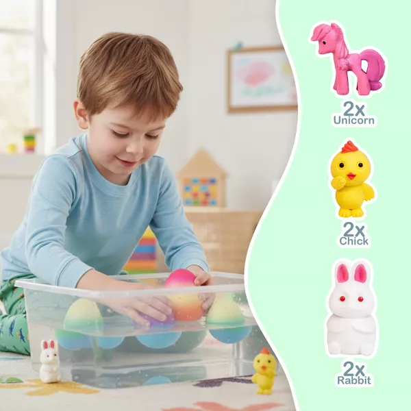 Sperric Easter Unicorn Hatching Eggs, 6 Pack Pre-Filled Easter Egg Toys Surprise Growing Unicorn Chicken & Bunny Egg Toy