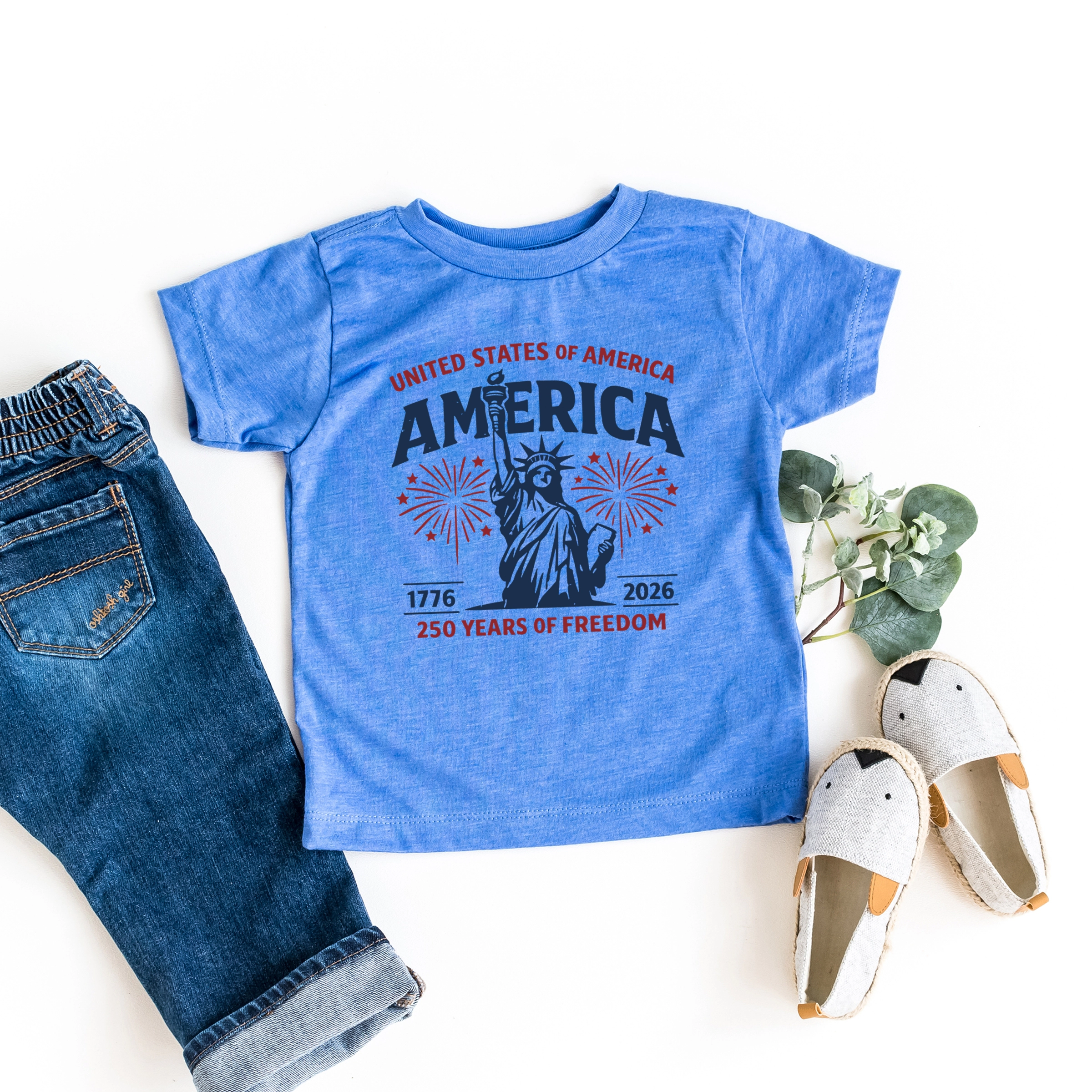 The Juniper Shop - America Statue of Liberty 250 Years Toddler Short Sleeve Graphic T-Shirt