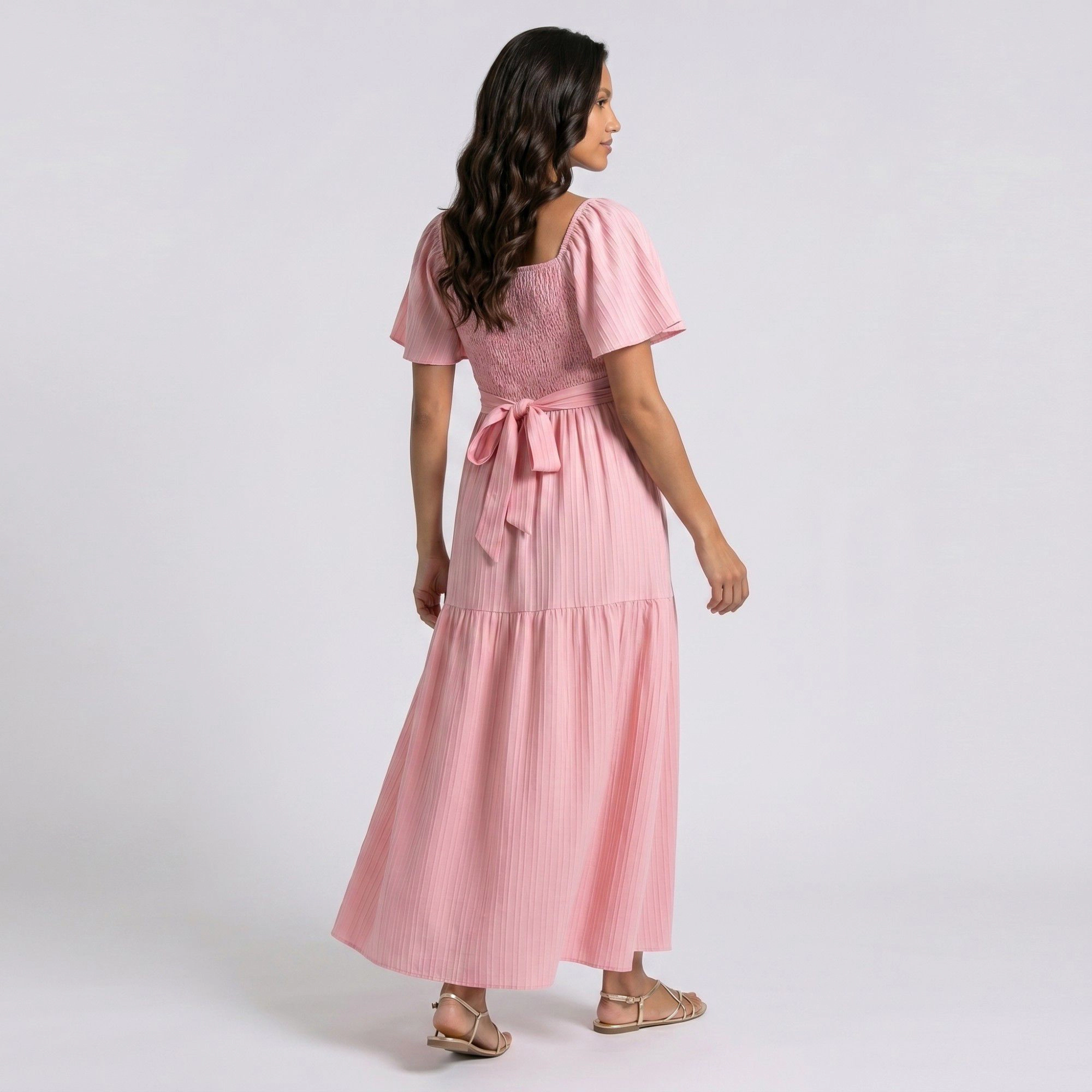 Anna-Kaci Women's Pleated Flutter Sleeve Tiered Skirt Maternity Maxi Dress
