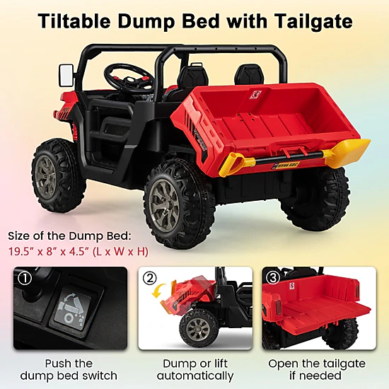 Costway 12V Electric Kids UTV 2-Seater Ride on Car with Remote Control Electric Dump Bed Rocking Function Pink
