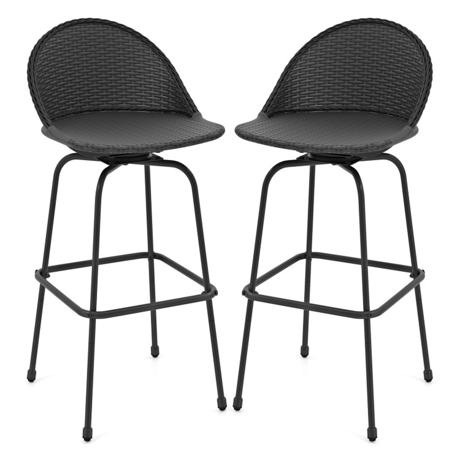 SUGIFT Set of 2 Brown PE Rattan Outdoor Swivel Bar Stools, 30-Inch Seat