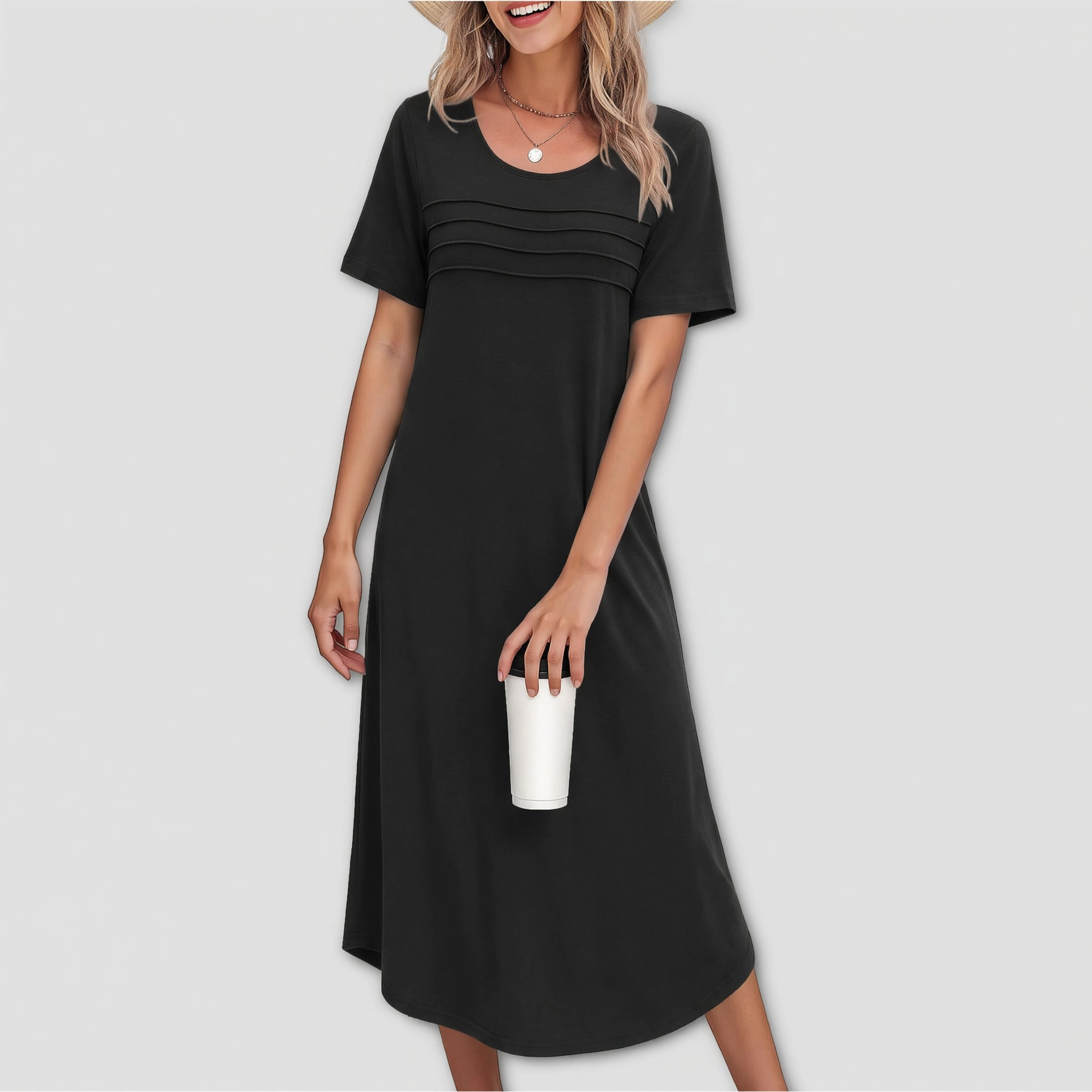 Ekouaer Nightgowns for Womens Long Night Gown Pleated Moo Moos Short Sleeve House Dress Plus Lounge