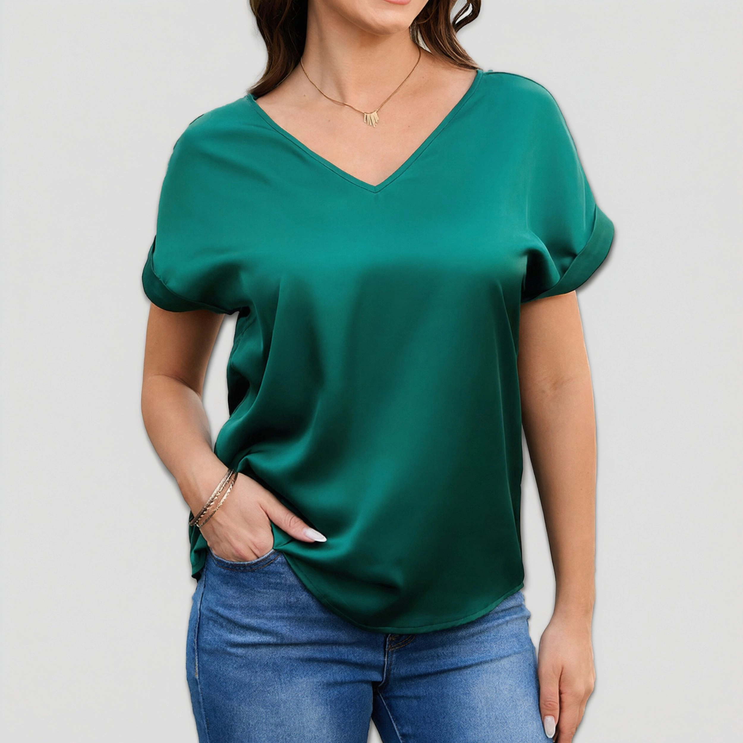 Zeagoo Women V Neck Short Sleeve Blouse