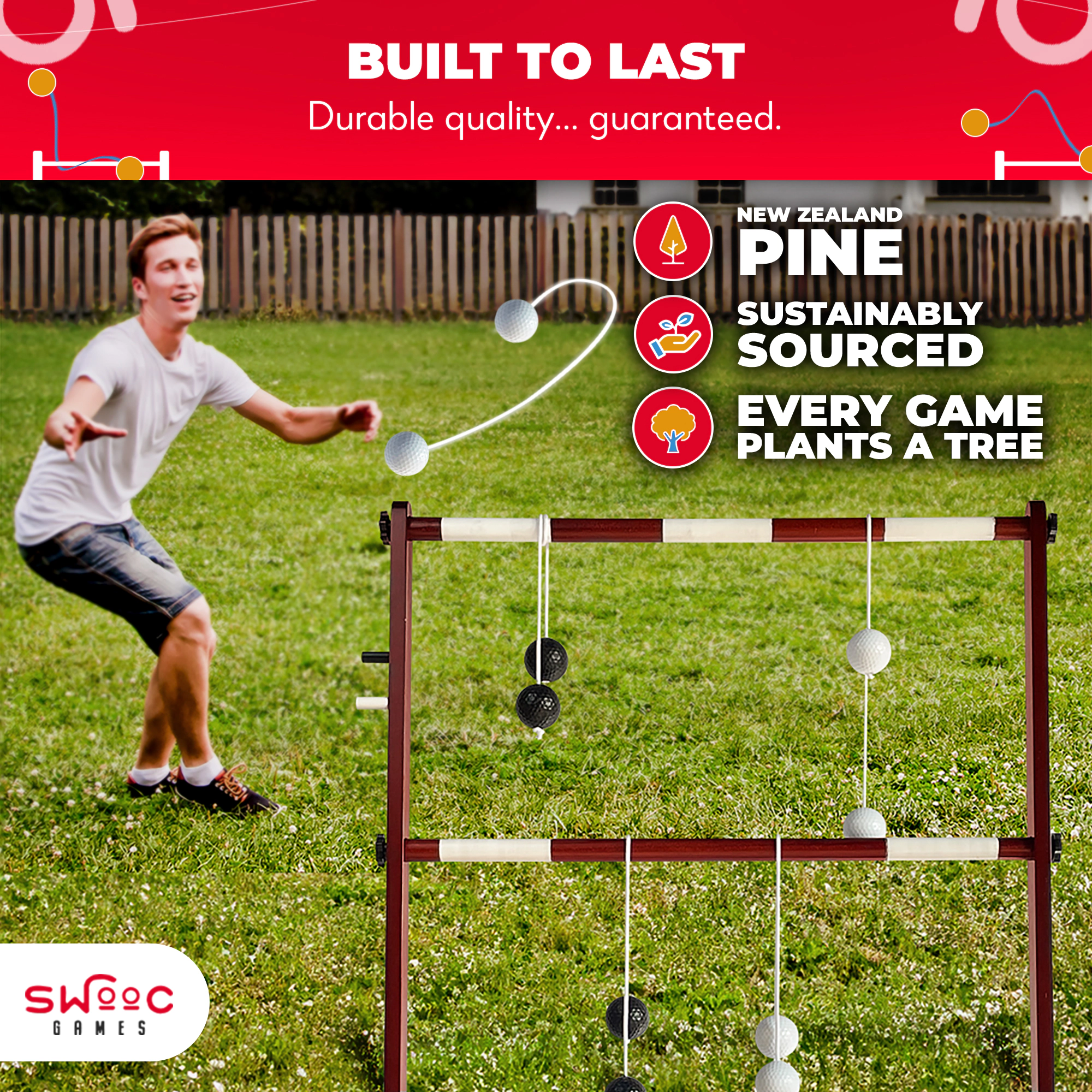 Swooc Games | Premium Wooden Ladder Ball Game Set