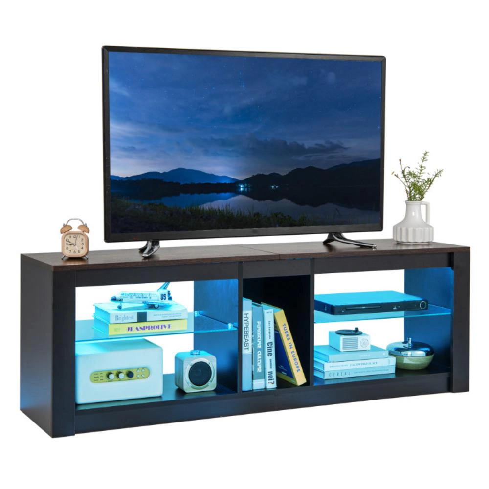 Hivvago Modern Tv Stand With Led Light And Adjustable Shelves For Tvs Up To 65 Inch-Brown