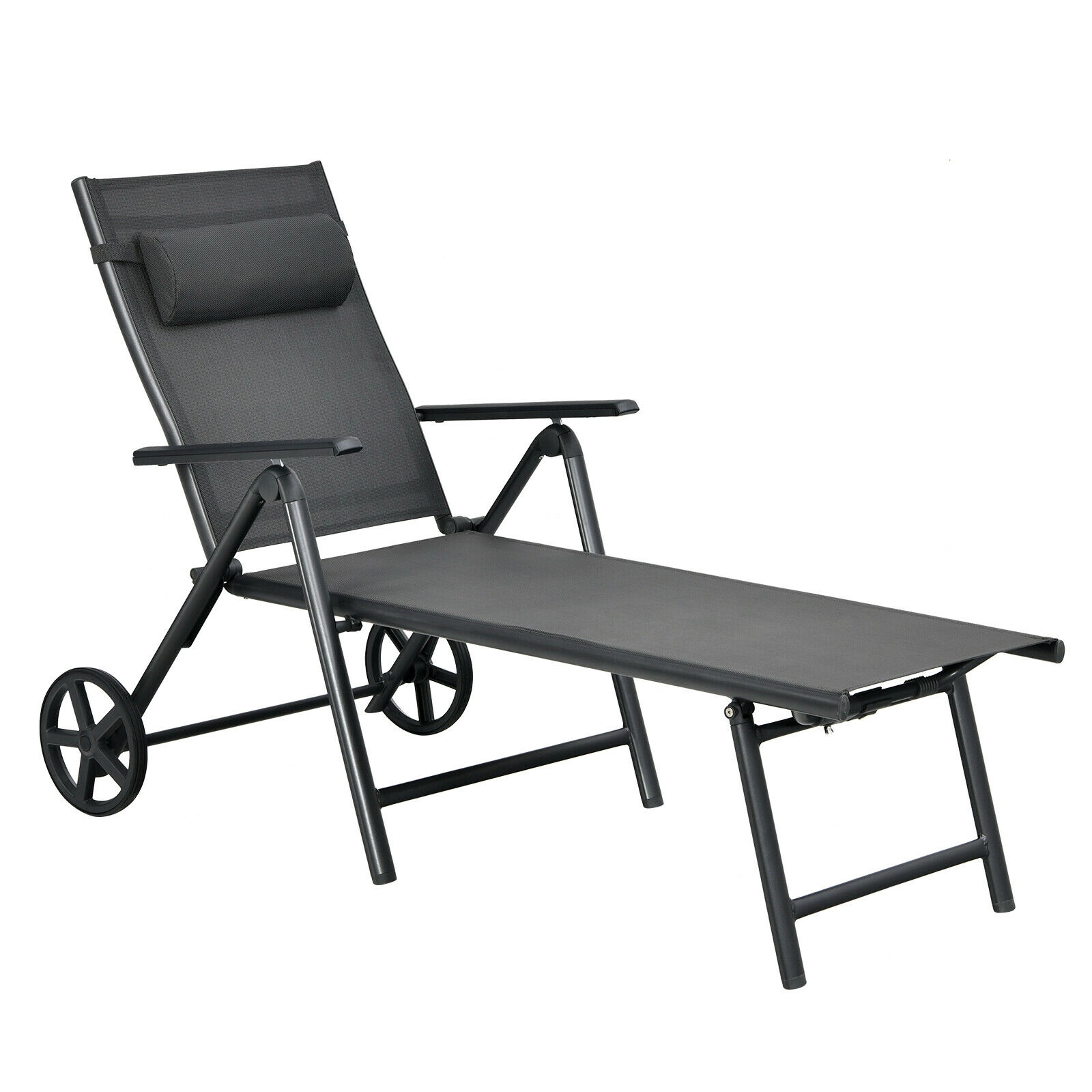 Hivvago Patio Lounge Chair with Wheels Neck Pillow Aluminum Frame Adjustable