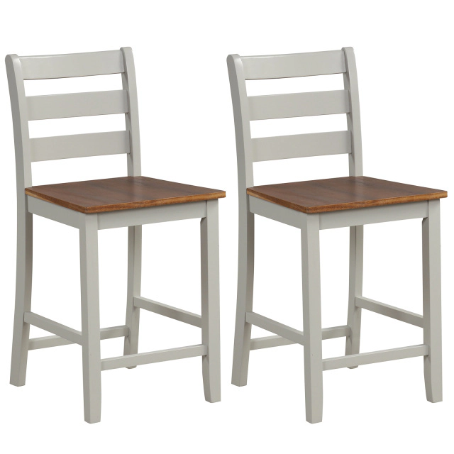 LJG Set of 2 Counter Bar Stool with Inclined Backrest and Footrest