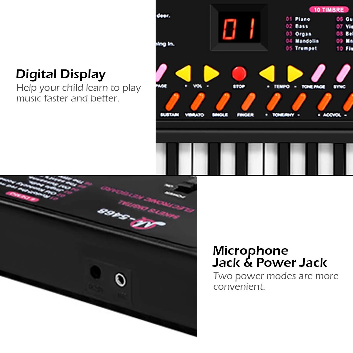SUGIFT Kids Black 54-Key Electronic Piano Keyboard with LED Display and Learning Mode 25-in W 7-in D 2.5-in H